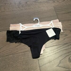 Tranquil & True Womens 2x Thongs Brushed Microfiber Lace‎ Back Black Pink 3 Pack
